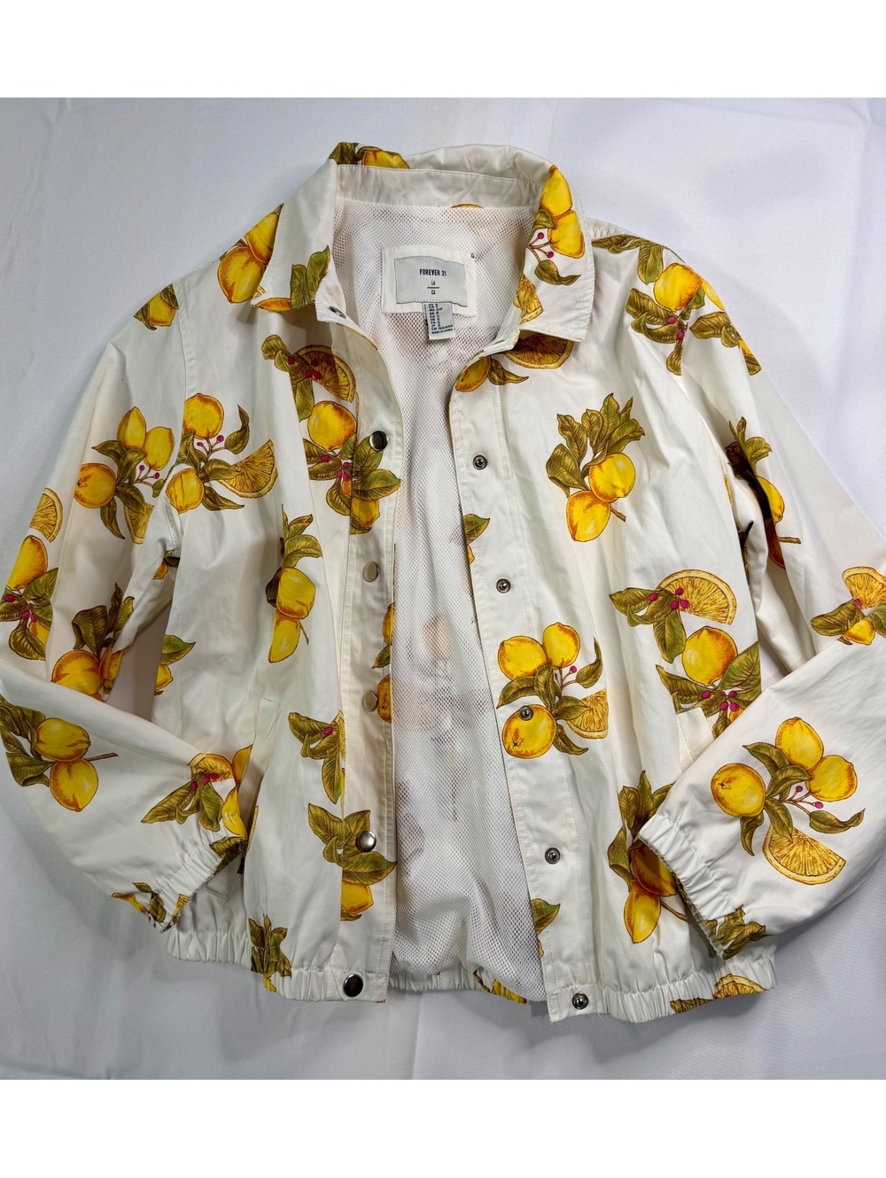 Forever 21 White Lemon Print Lightweight Jacket Size S - Picture 4 of 10